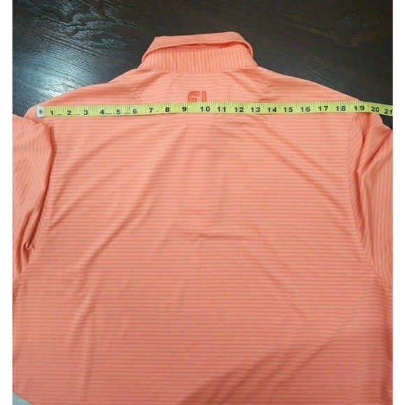 Foot Joy Mens Polo Shirt Sz M Salmon Short Sleeve Striped Embroidered Logo Golf - Picture 11 of 12